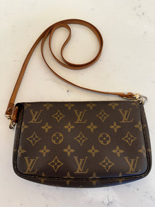 Authentic Louis Vuitton Monogram Pochette Accessory with Long Shoulder Strap