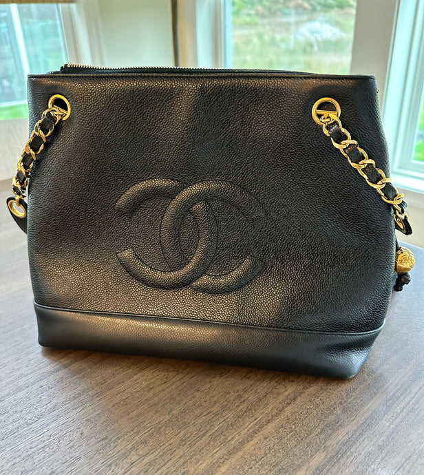 Authentic Chanel Caviar CC Coco Mark Black Shoulder Bag