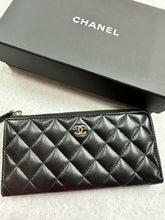 Authentic Chanel Black Lambskin Quilted Zipper Wallet