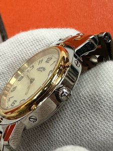 Authentic Hermes Clipper Ladies Silver Gold Timepiece Date Watch