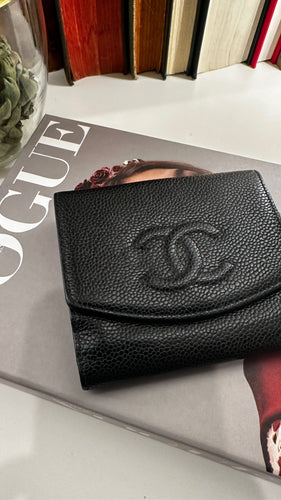 Authentic Chanel CC Mark Caviar Leather Compact Wallet