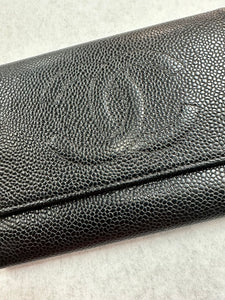 Authentic Chanel Black Caviar Tri-Fold Wallet