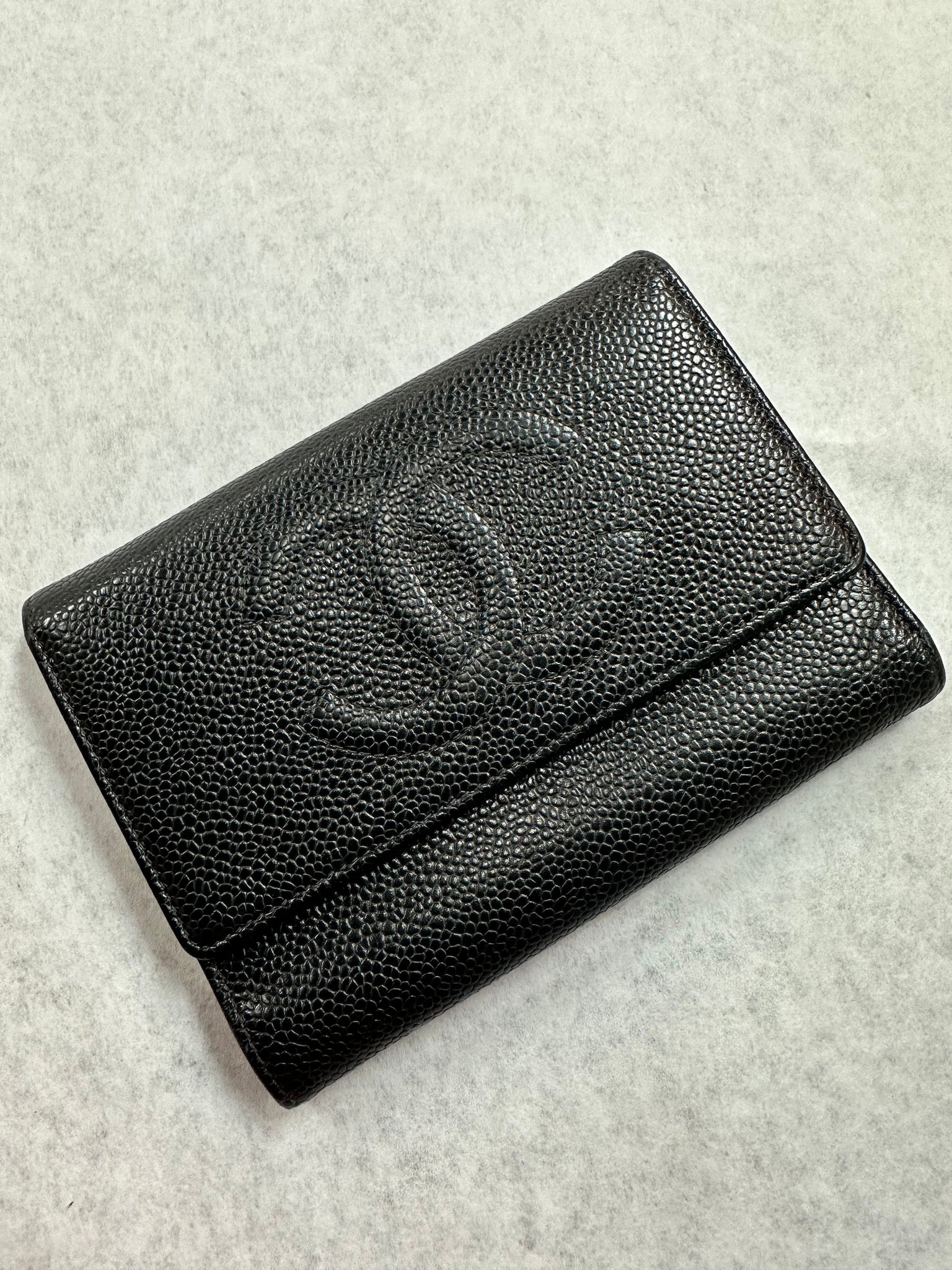 Authentic Chanel Black Caviar Tri-Fold Wallet – Relics to Rhinestones