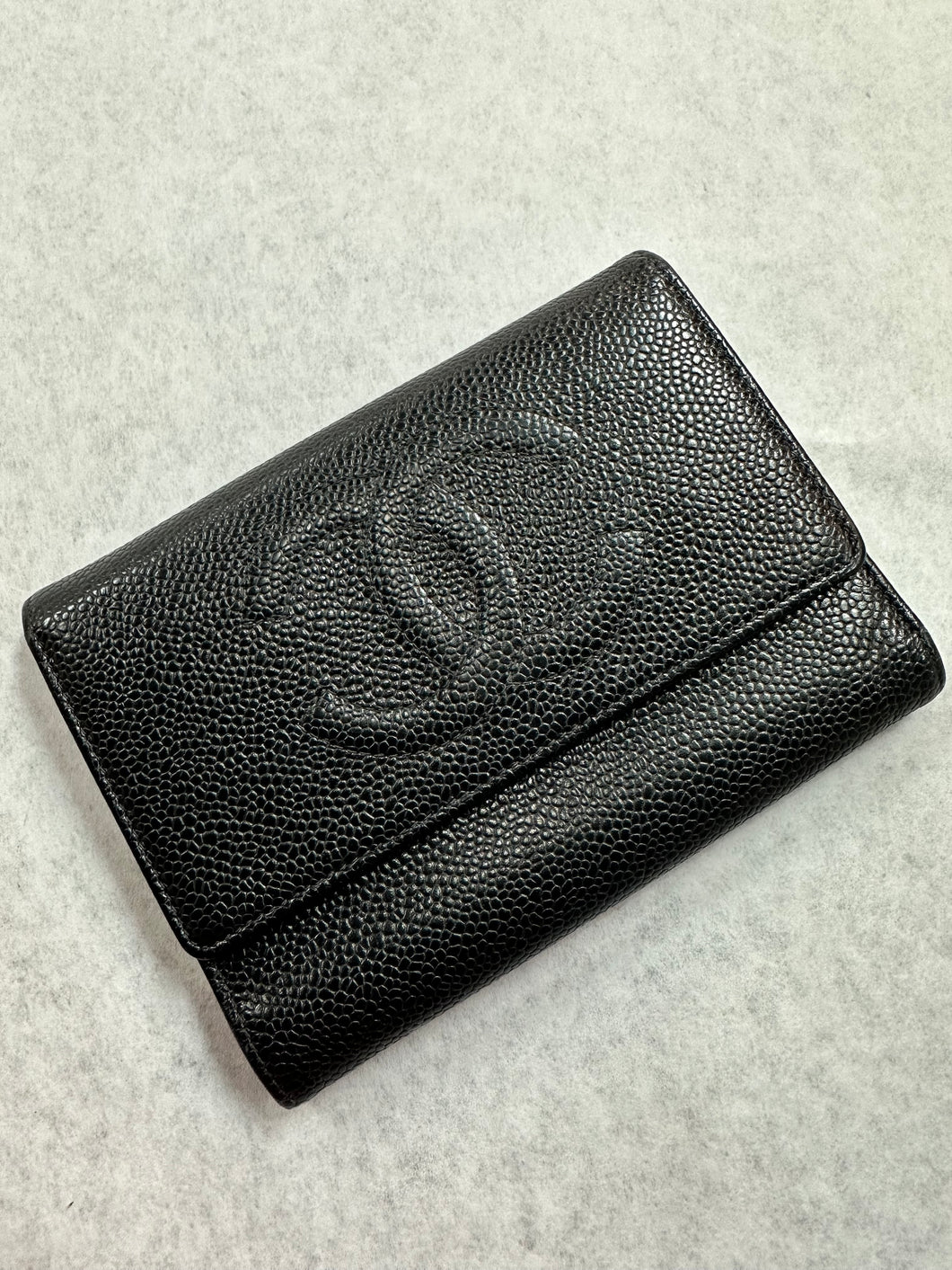 Authentic Chanel Black Caviar Tri-Fold Wallet