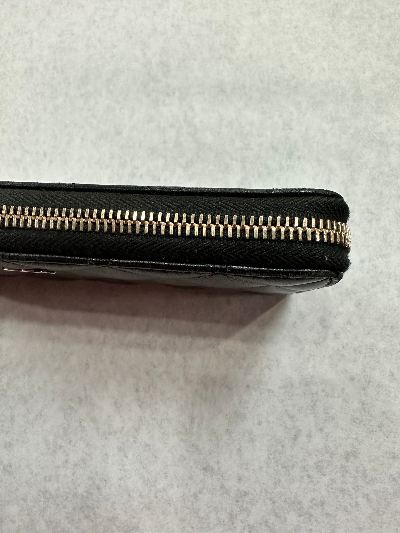 CHANEL Patent Quilted Zip Around Wallet Black 1265323