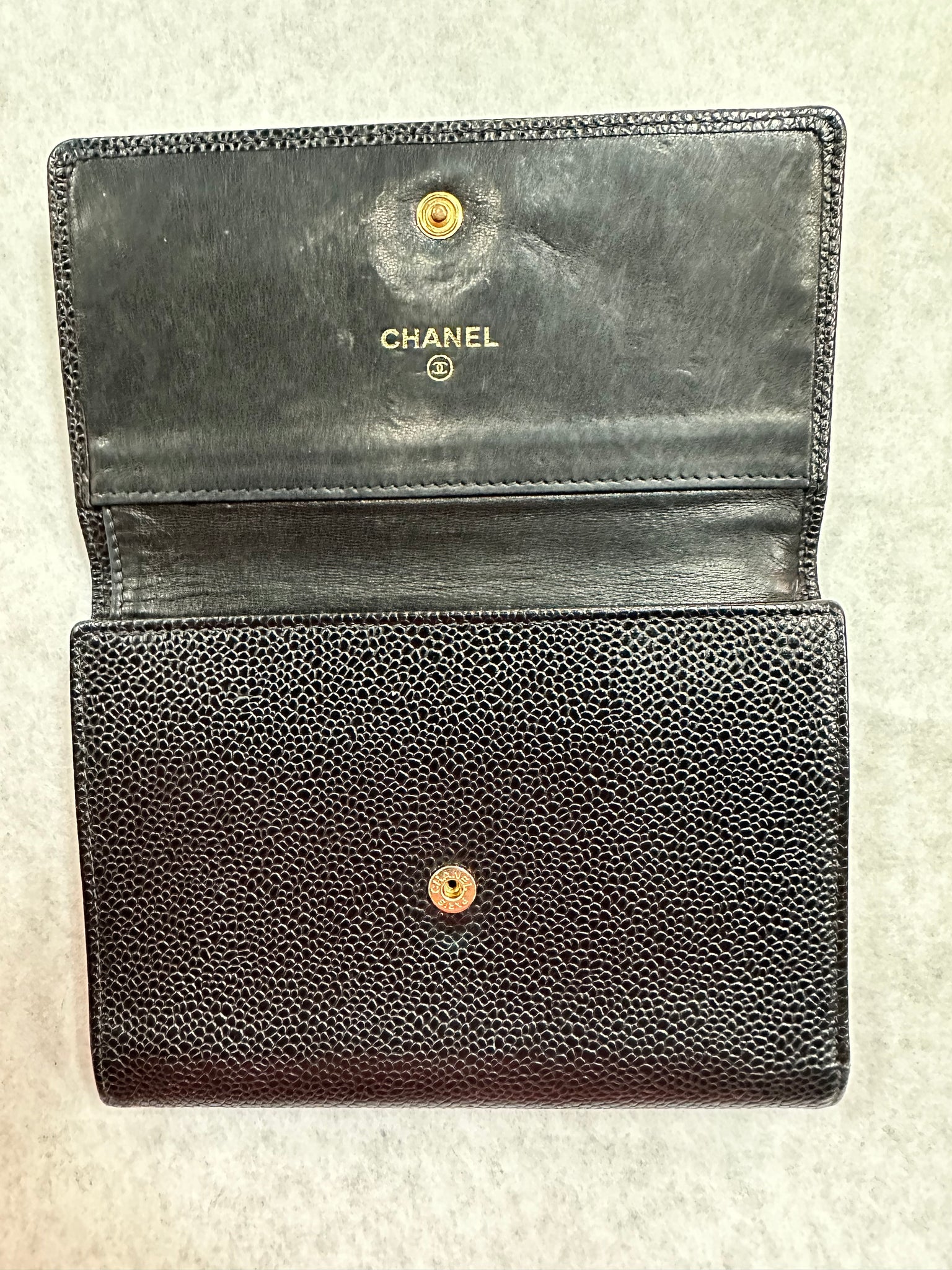 Authentic Chanel Black Caviar Tri-Fold Wallet – Relics to Rhinestones