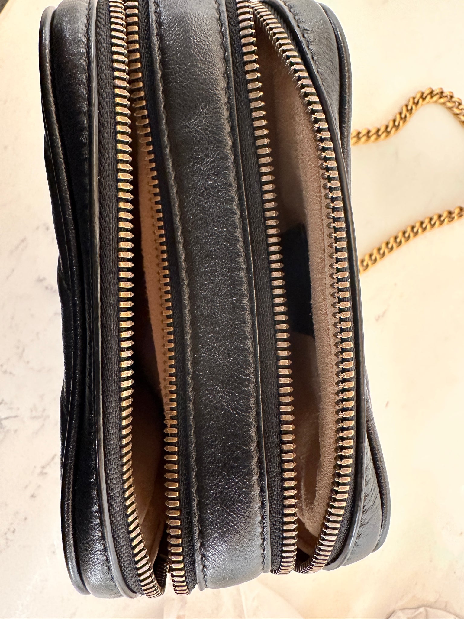 Authentic Gucci Double Zip GG Marmont Diagonal Matelasse Black