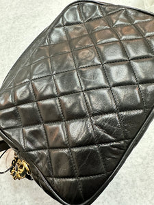 Authentic Chanel CC Mark Lambskin Quilted Black Camera Bag