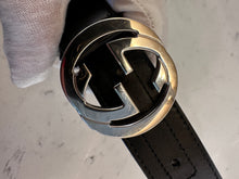 Authentic Gucci Black Belt with Interlocking Silver G's