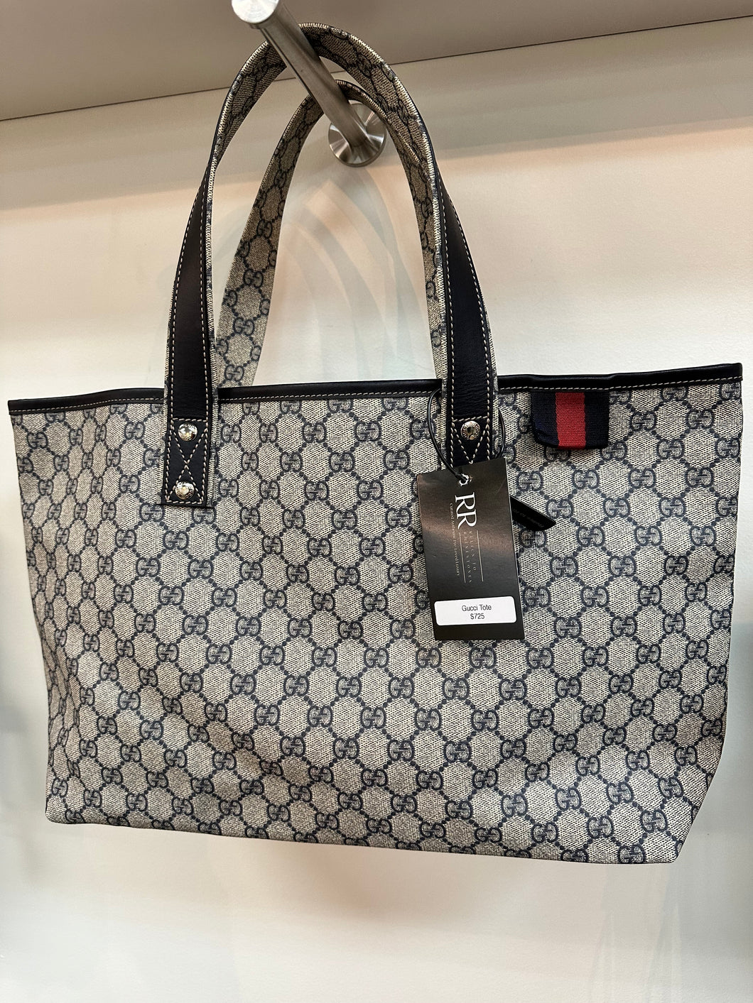 Authentic Gucci GG Plus Monogram Signature Tote in Navy