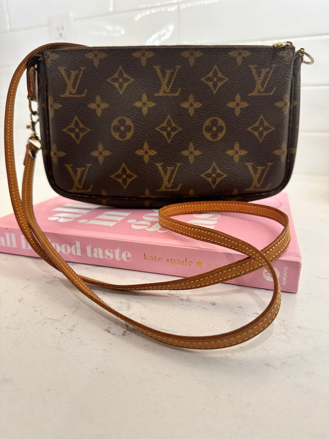 Authentic Louis Vuitton Monogram Pochette Accessory with Long Shoulder Strap