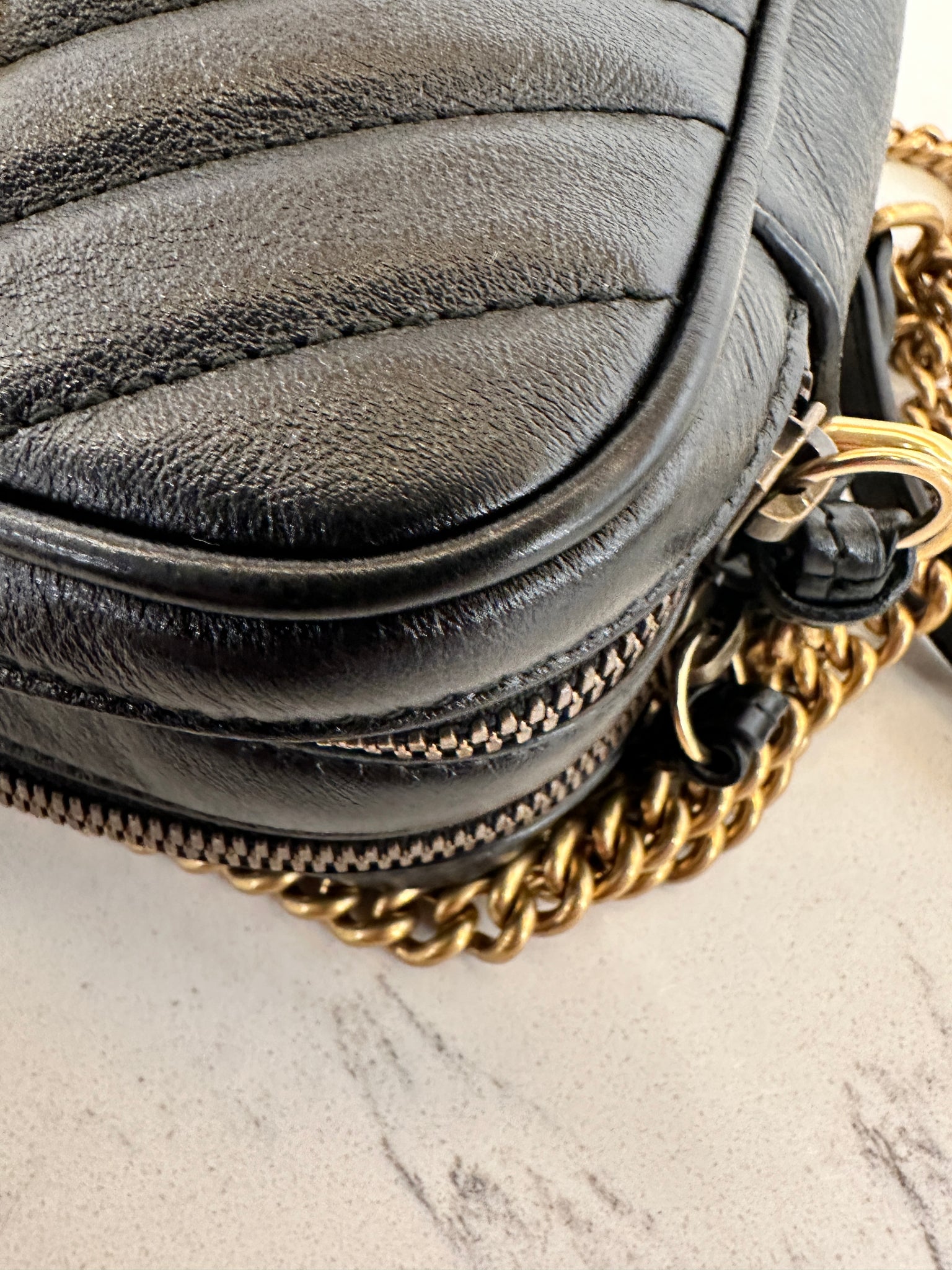 Authentic Gucci Double Zip GG Marmont Diagonal Matelasse Black