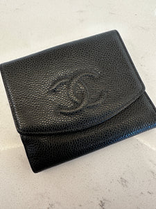 Authentic Chanel CC Mark Caviar Leather Compact Wallet