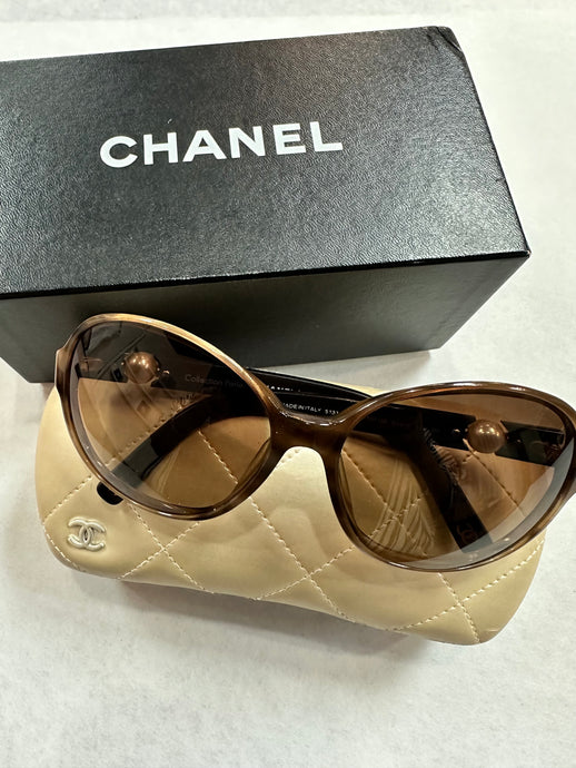 Authentic Chanel Pearl Sunglasses Brown 5131-H-A w/Hard Case