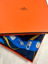 Authentic Hermès Silk Scarf Monsieur Madame Blue Gold 26 Inches Square w/Box