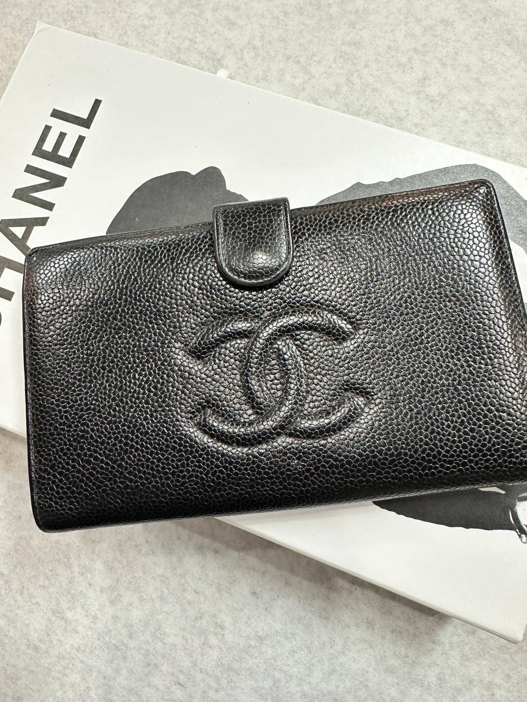 Authentic Chanel Coco Mark CC Caviar Black Wallet