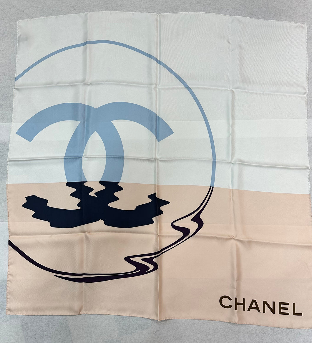 Chanel Vintage - Printed CC Silk Scarf - Blue - Silk Foulard