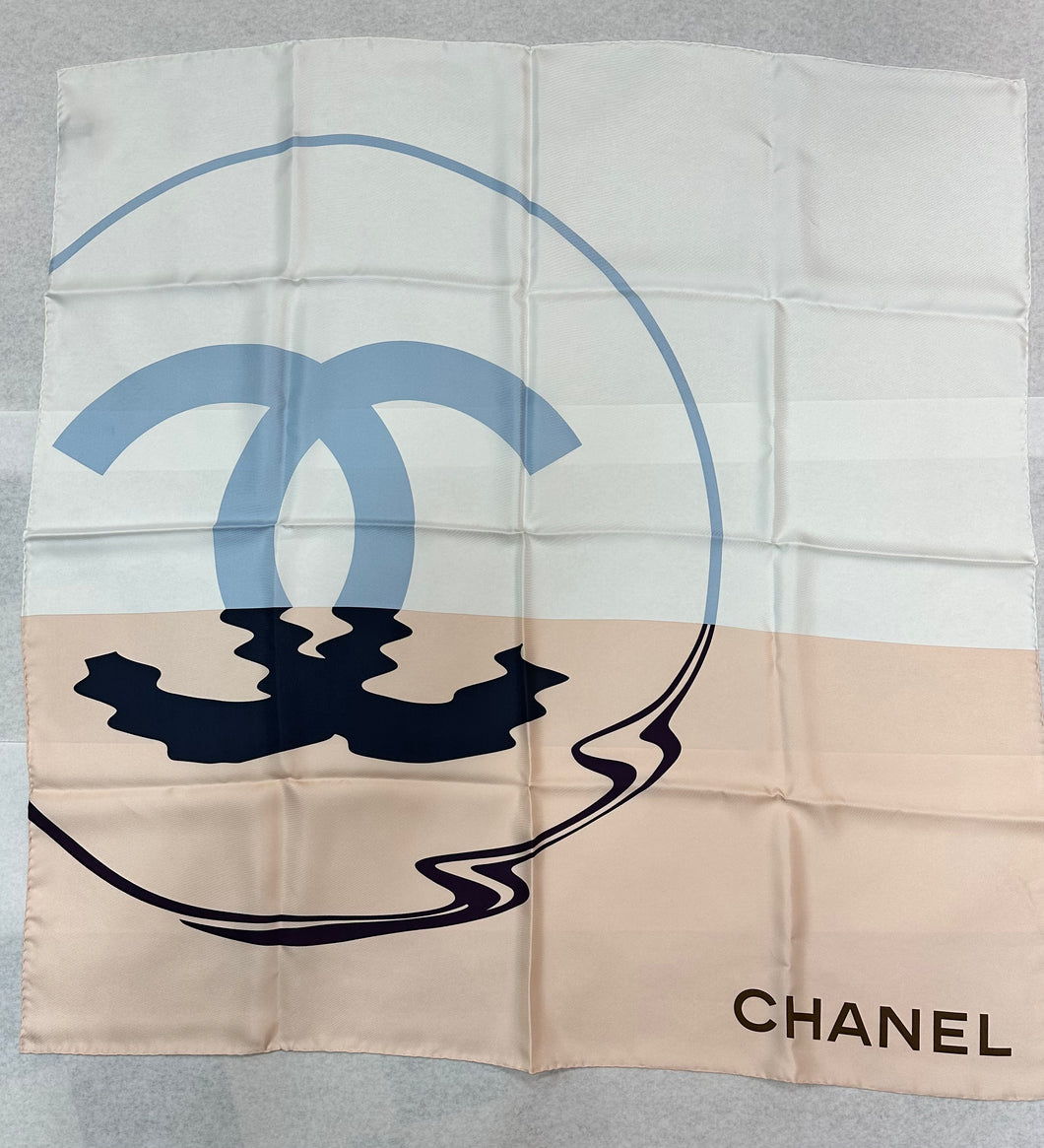 Chanel White CC Logo Print Silk Scarf Chanel