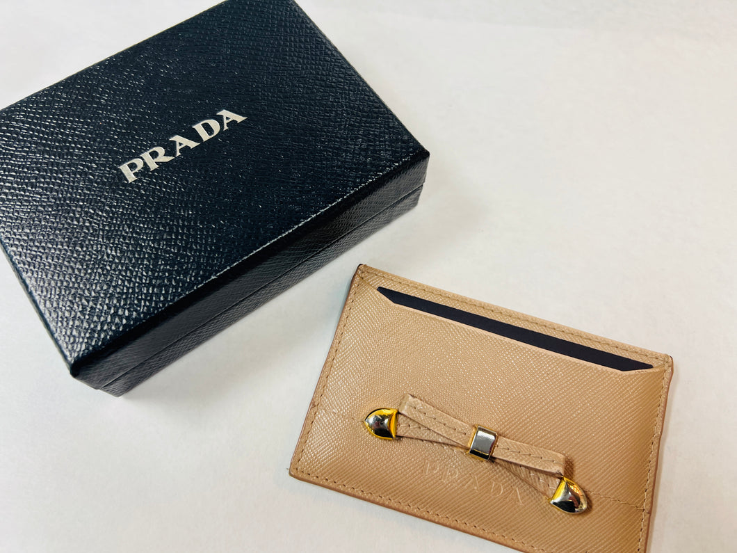 Authentic Prada Saffiano Chic Card Case in Cammeo