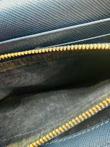 Authentic Prada Saffiano Leather Bi-Fold Wallet Blue