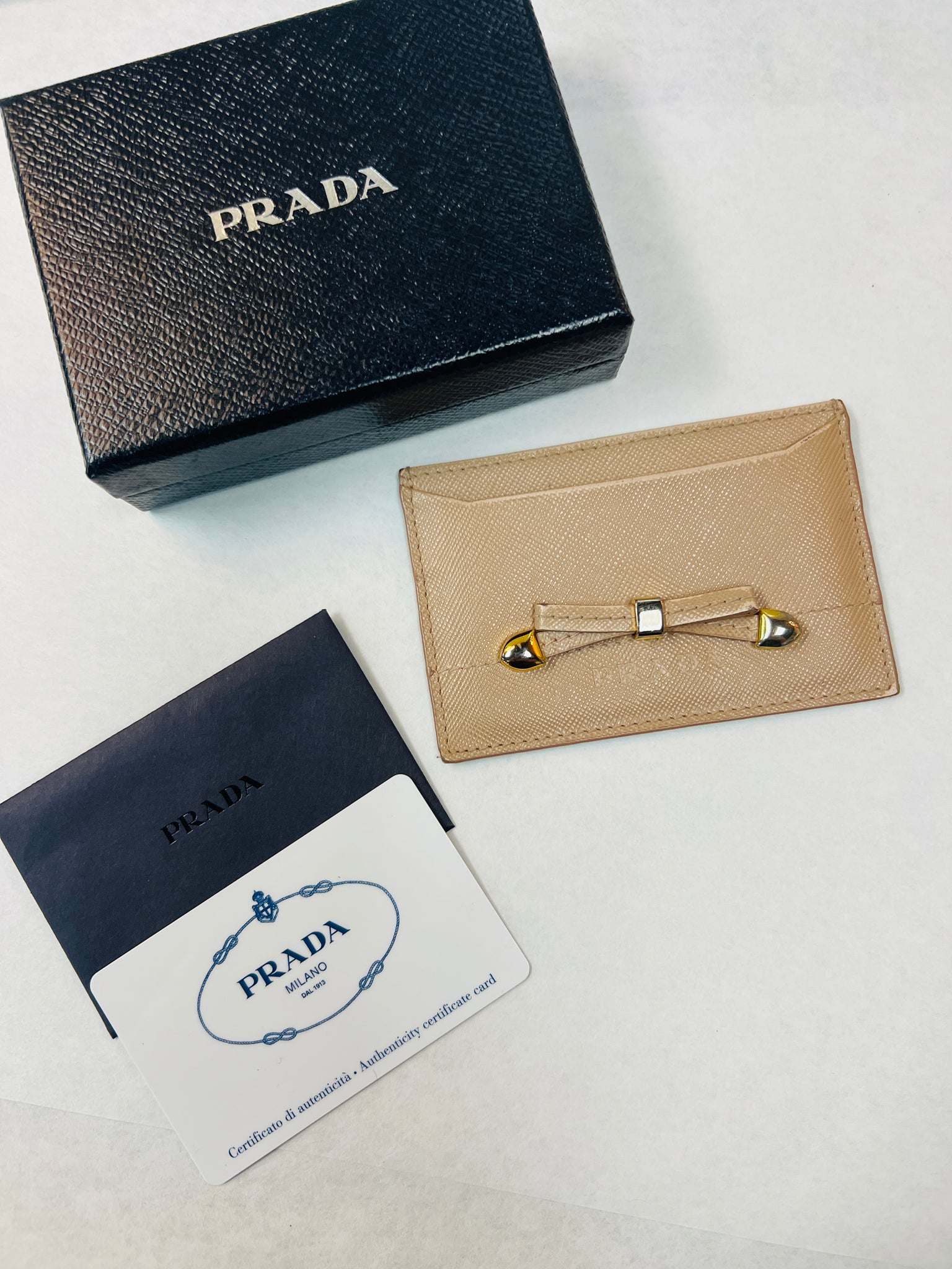 PRADA Saffiano Metal Bar Card Holder Cammeo 1215807