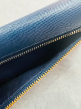 Authentic Prada Saffiano Leather Bi-Fold Wallet Blue