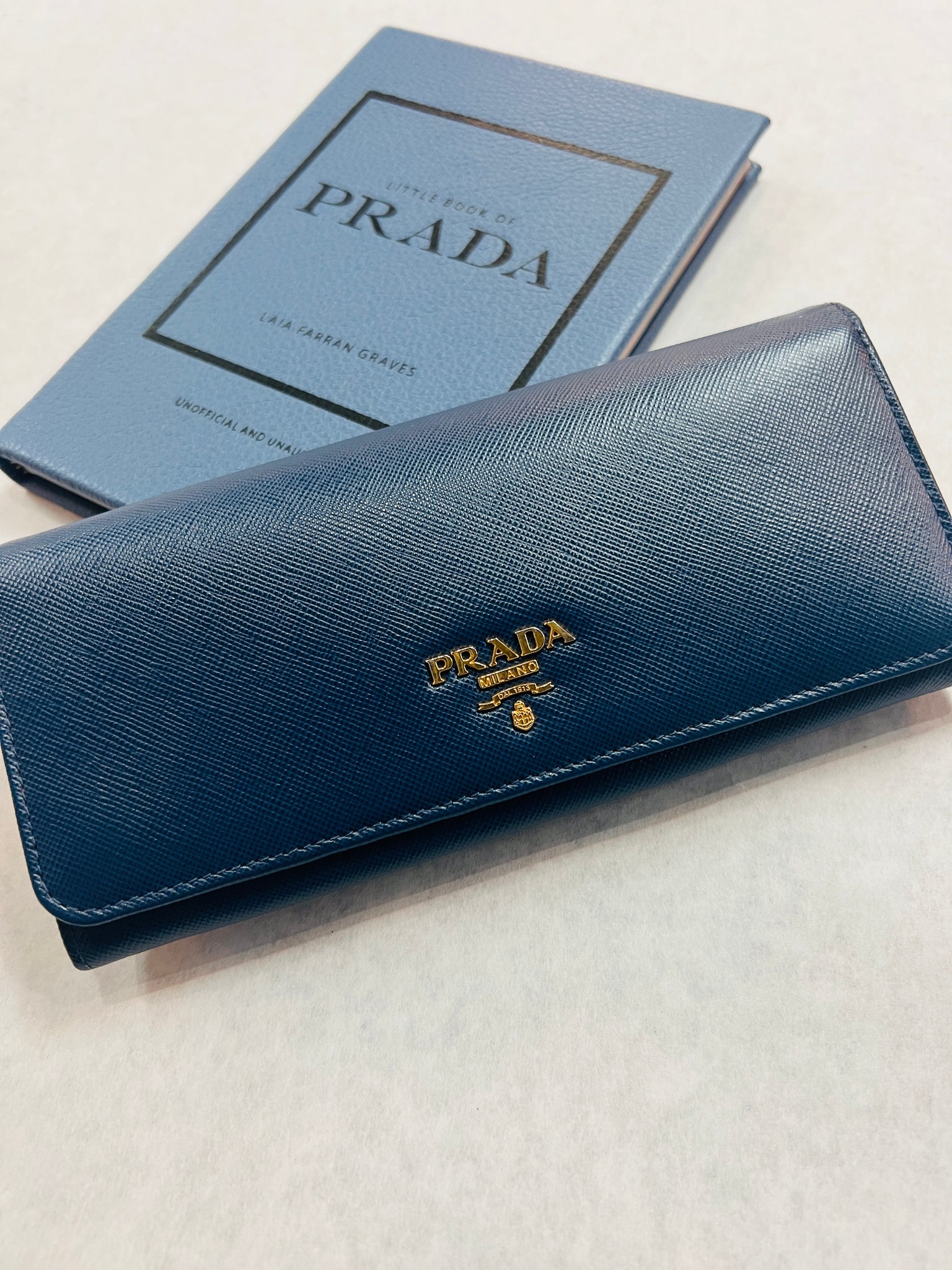 Authentic Prada Saffiano Leather Bi-Fold Wallet Blue – Relics to Rhinestones