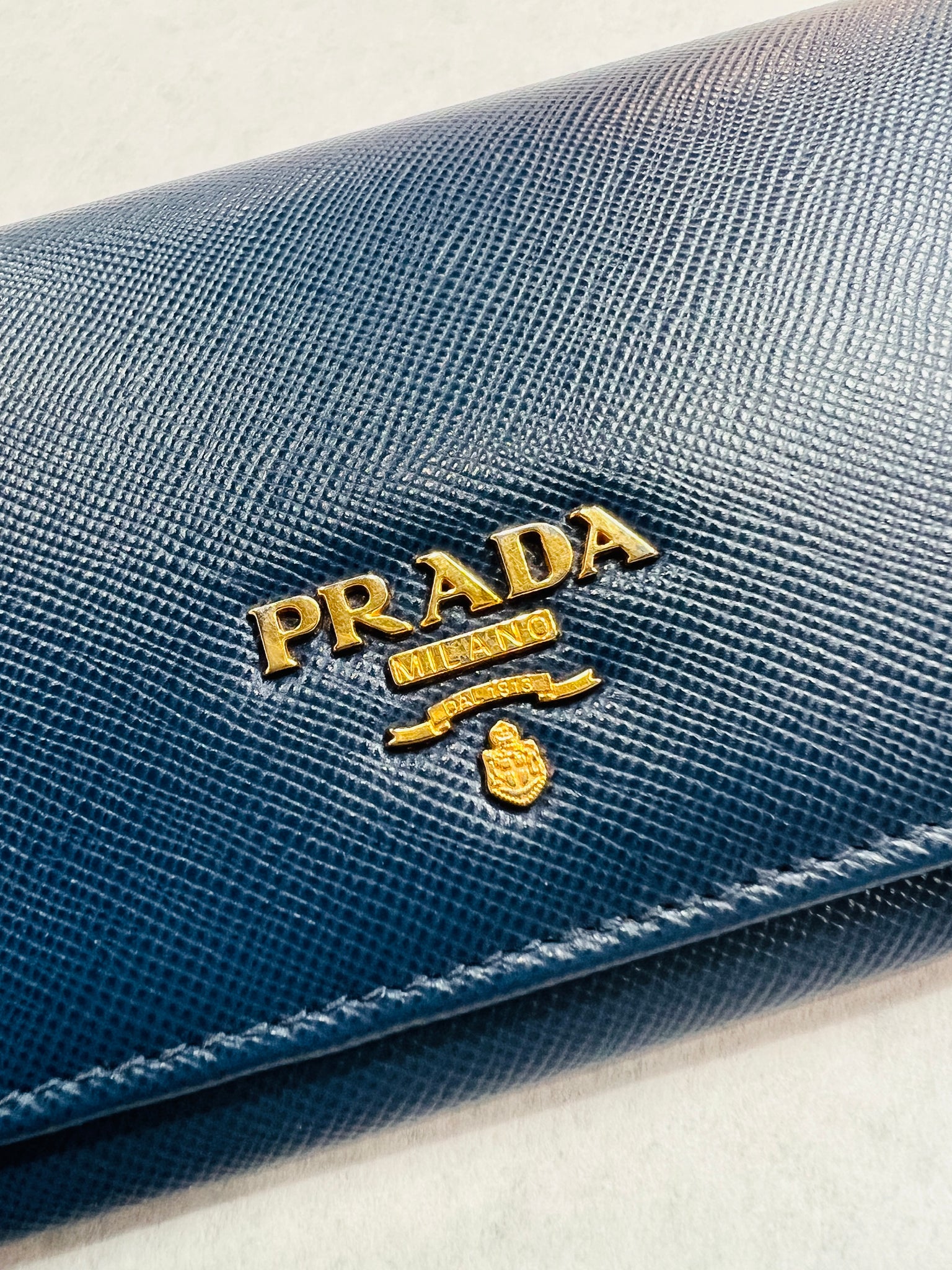 Authentic Prada Saffiano Leather Bi-Fold Wallet Blue