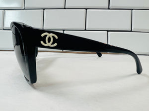 Chanel - Black Frames w/ Bejeweled Chanel Leg Sunglasses – Current