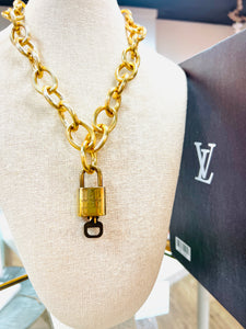 Designer Chain Necklace with Authentic Louis Vuitton Lock Attached