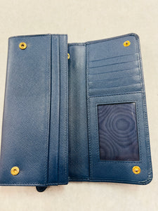 Authentic Prada Saffiano Leather Bi-Fold Wallet Blue