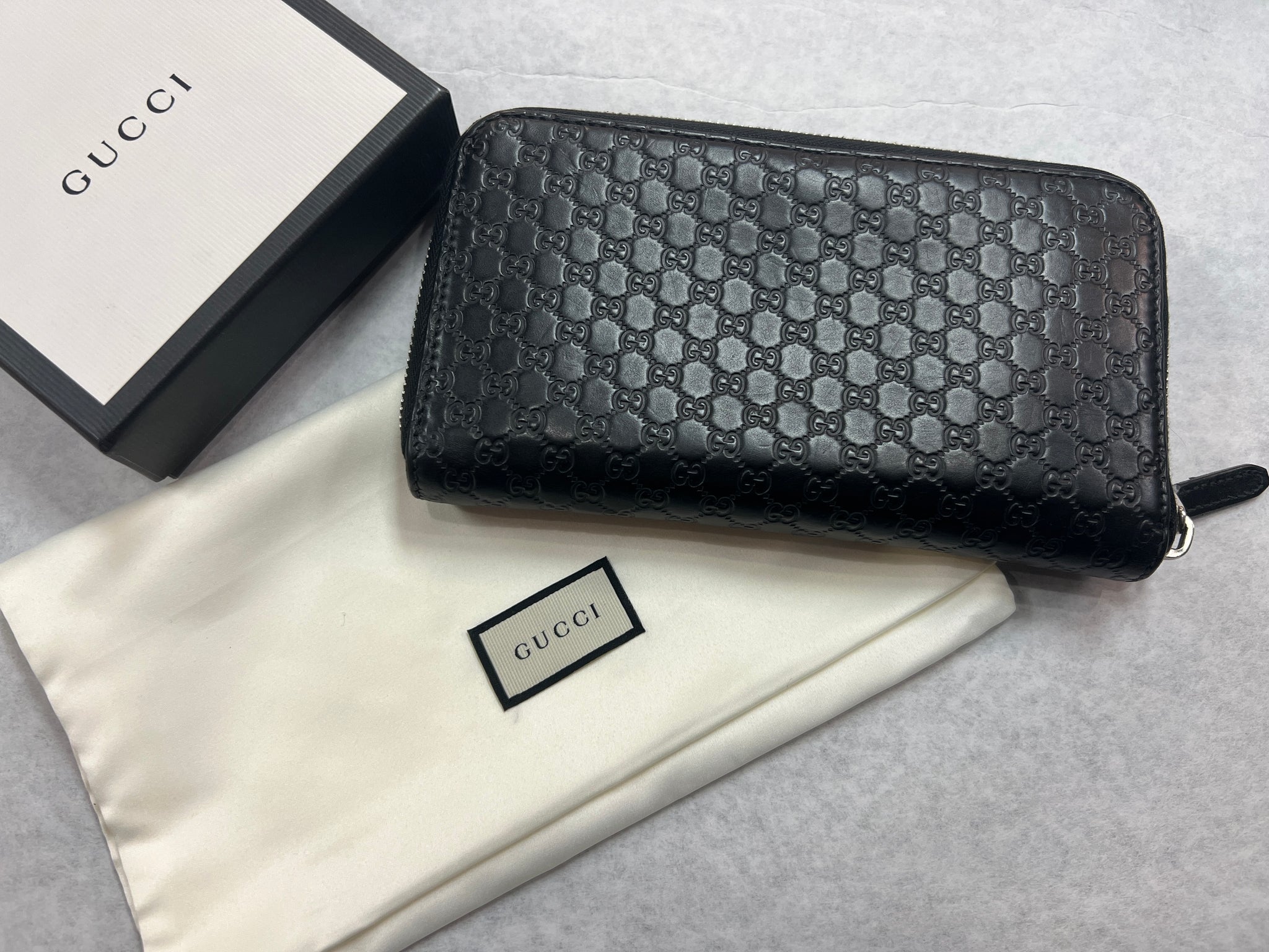 Authentic Micro GG Black Leather Zip Around Wallet w/Box – Relics to Rhinestones