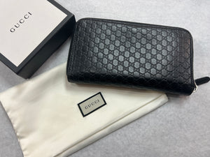 Authentic Gucci Micro GG Black Leather Zip Around Wallet
