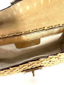 Authentic Michael Kors Gold Leather & Seagrass Purse/Clutch