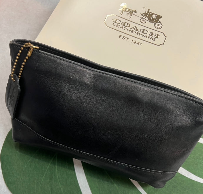Authentic Coach Black Leather Cosmetic Bag