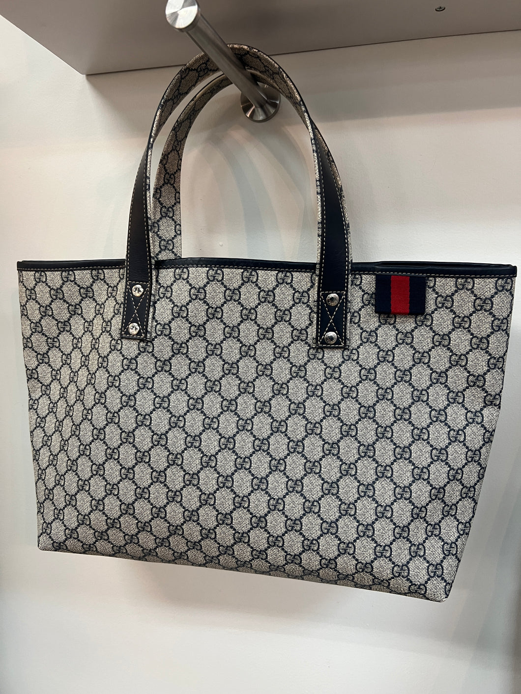 Authentic Gucci GG Plus Monogram Signature Tote in Navy